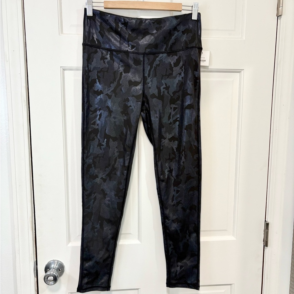 Mono B Metallic Foil Leggings Black Camo Shimmer High Rise Shiny Baddie Gym Glam